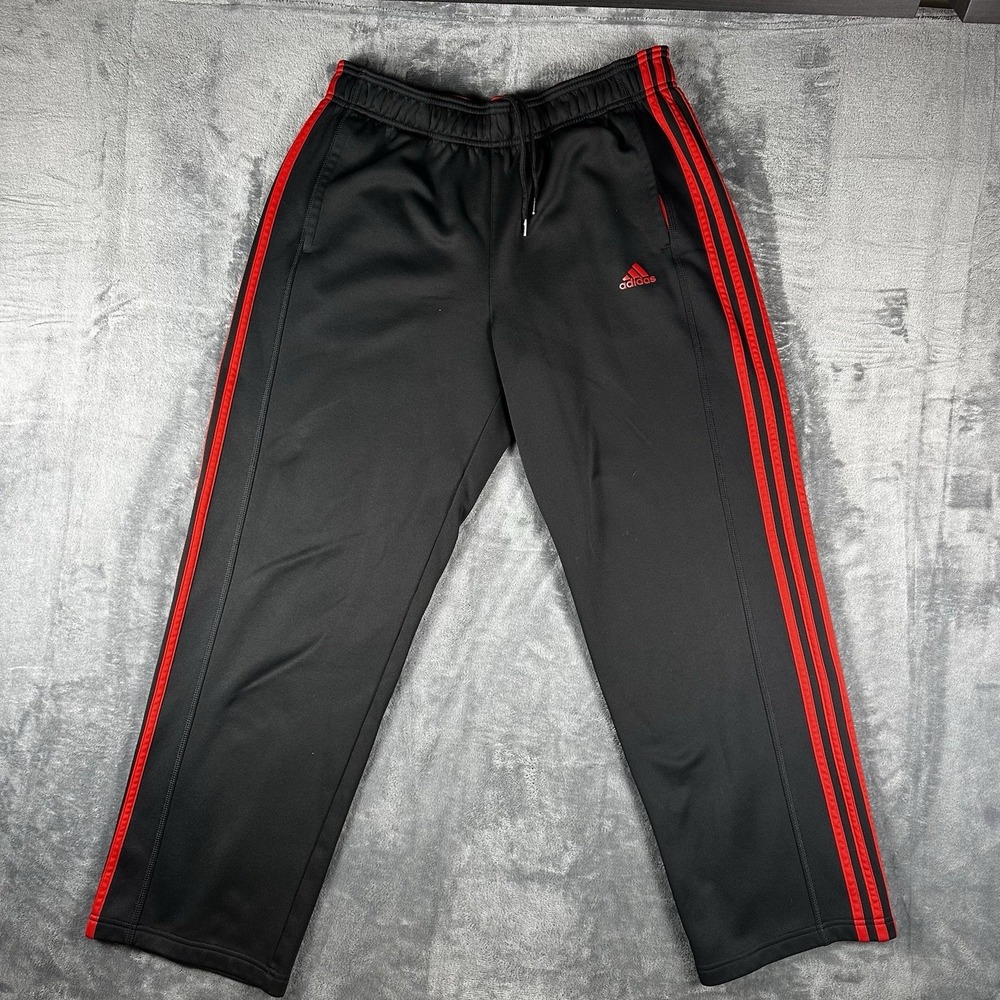 Adidas ClimaWarm Track Pants Mens Large Black Red 3 Stripe Athletic Joggers